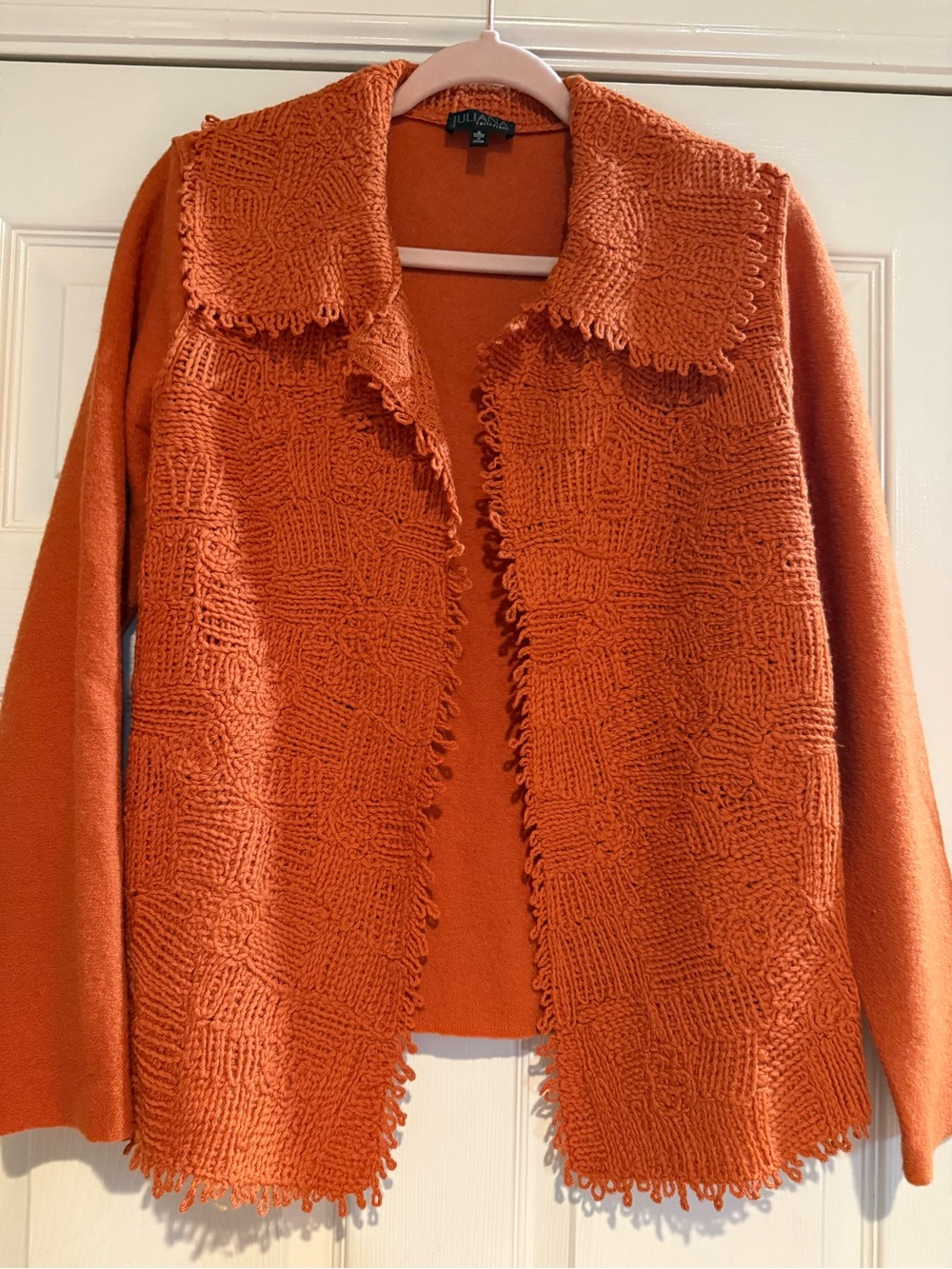 Juliana Collezione 100% Wool Cardigan Jacket Small Rust Textured Knit